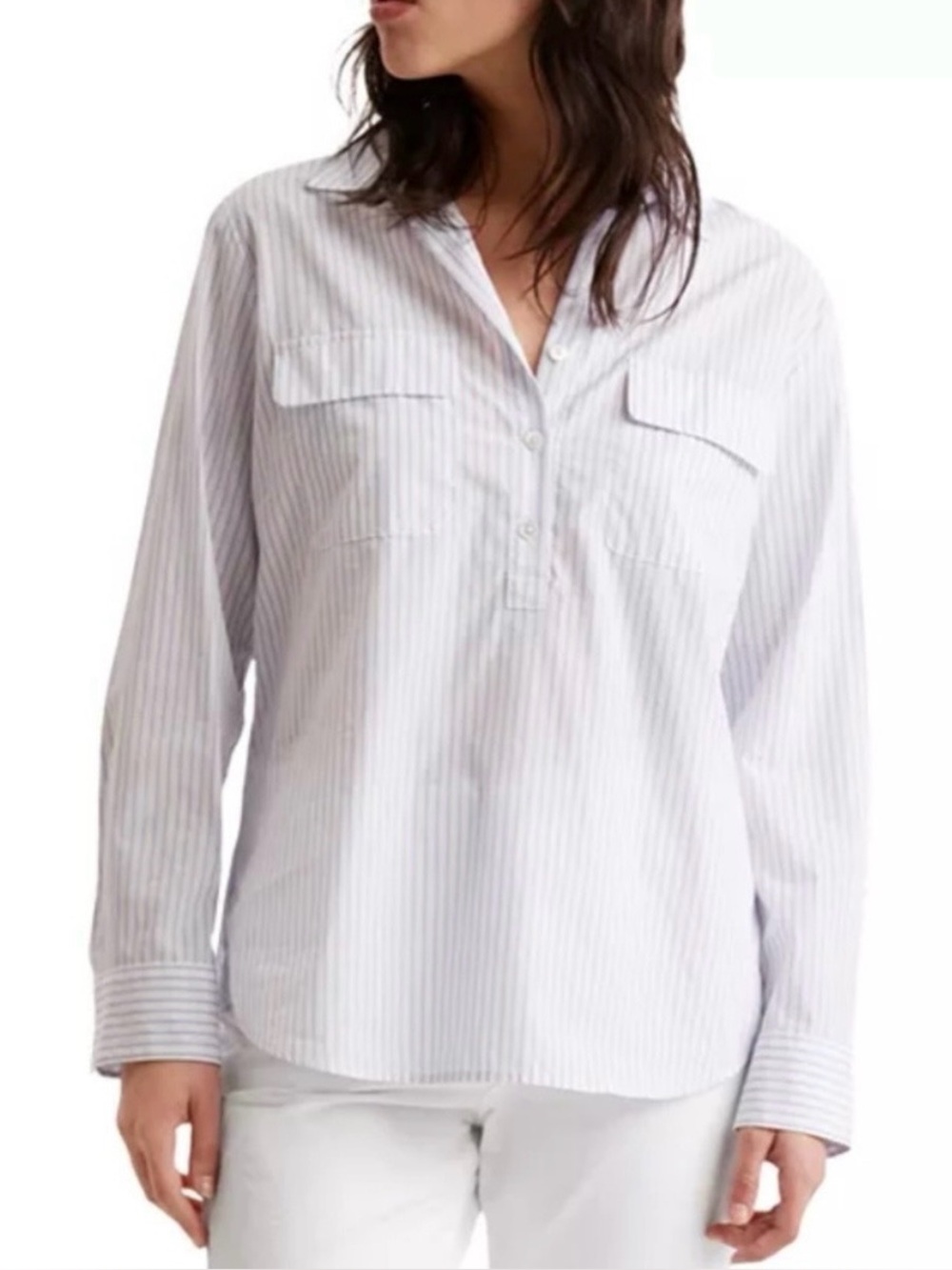 GERARD DAREL - Clea Blue White Cotton Striped Blouse Size 34 (2)